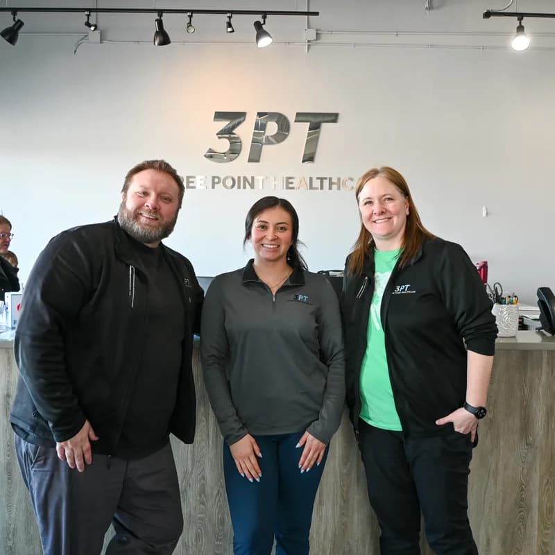The 3PT Mokena physical therapy team inside the clinic reception area.